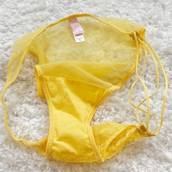 NWOT Victoria’s Secret yellow floral lace strappy panty sheer small - Picture 4 of 8